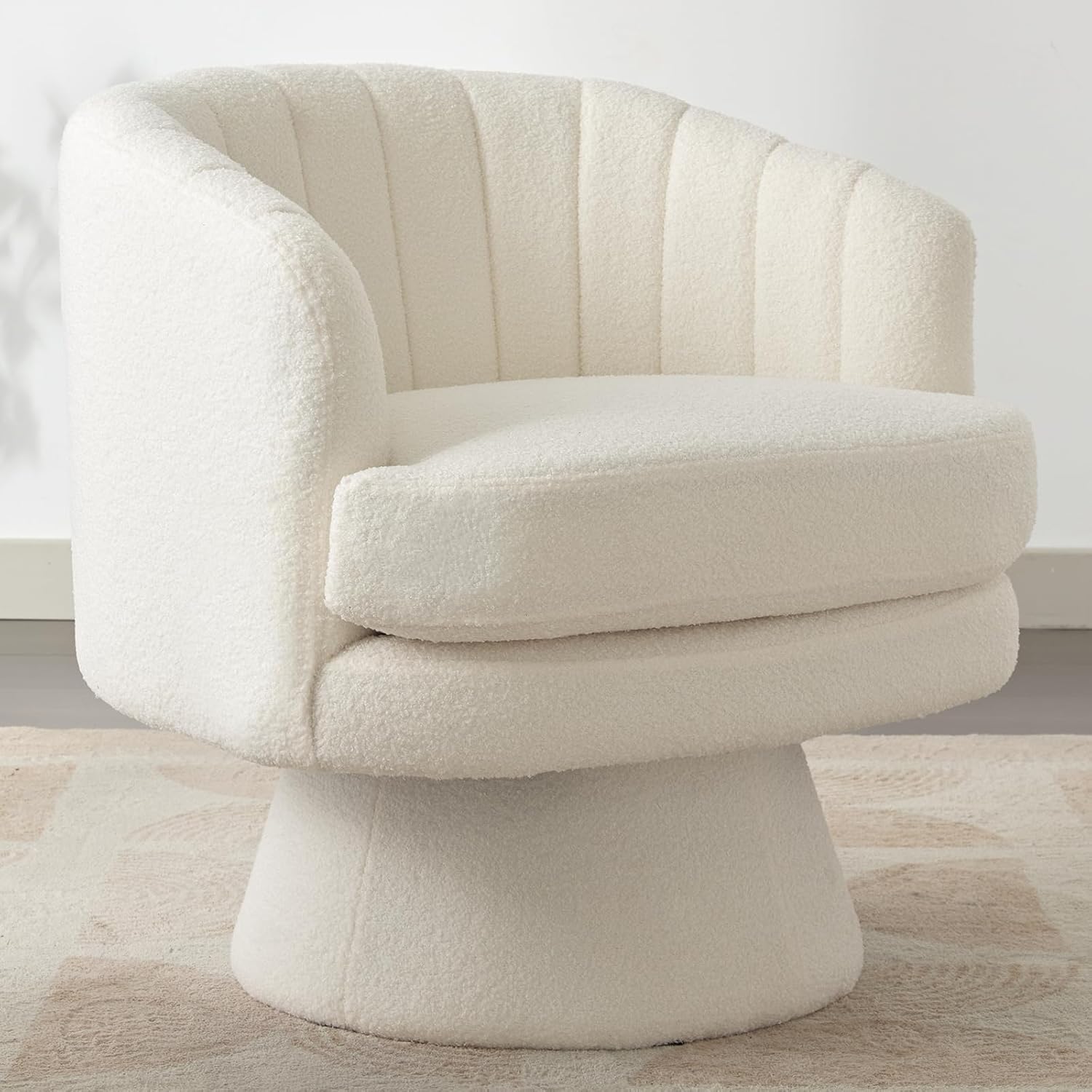 360° Swivel Accent Chair with Armrests – Modern Barrel Chair with Curved Back & Soft Cushion, Sherpa Teddy Armchair for Living Room & Bedroom