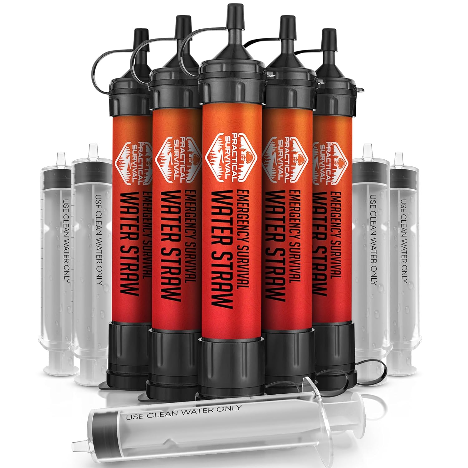 Emergency Water Filter Straws – 5 Pack High-Capacity 1800-Gallon Reusable Water Filters for Camping, Hiking & Survival