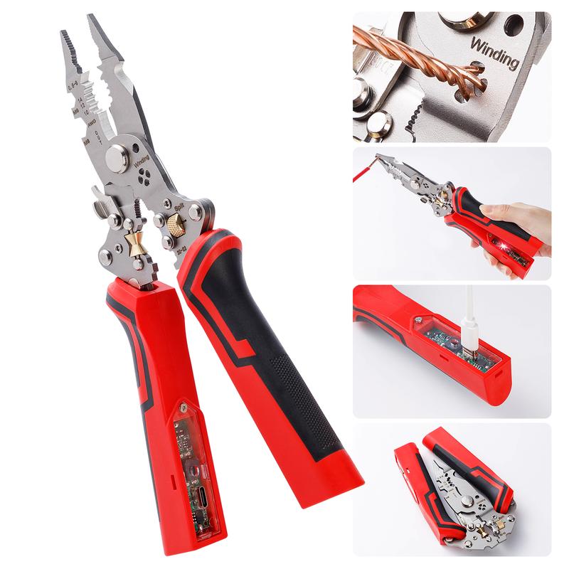 16-in-1 Wire Stripper Pliers with Voltage Tester, Multi-Function Electrician Tool for Cutting, Stripping, Twisting Wires, 12–250V AC/DC Live Wire Detection
