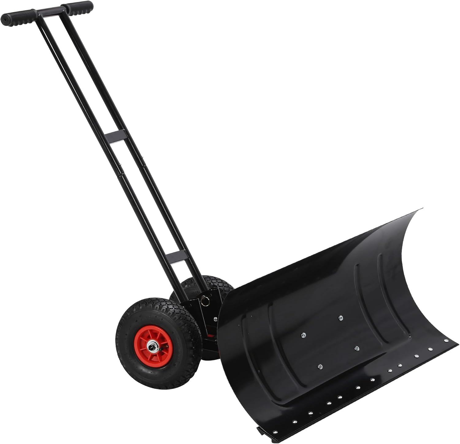 Snow Shovel with Wheels – Heavy Duty Metal Snow Pusher for Driveway, 29" Adjustable Blade for Easy Snow Removal