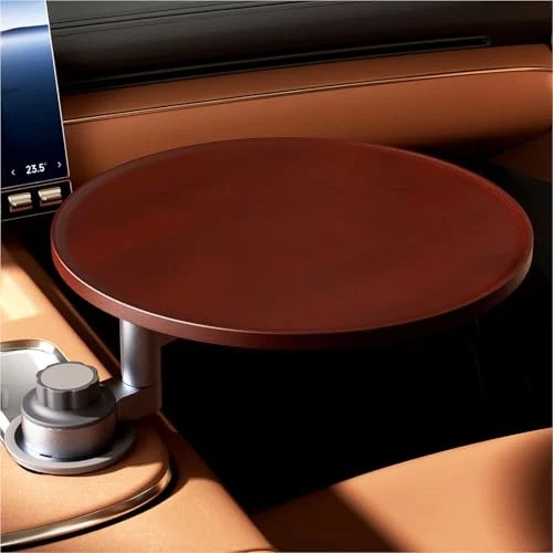 Steering Wheel Tray & Car Desk - 360° Rotating Wooden Cup Holder Table Walnut