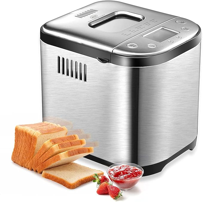 Panificadora de Acero Inoxidable CSS, 2LB, Panificadora Programable 15 en 1 con Pantalla LCD, Recubrimiento Cerámico Antiadherente, Mantener Caliente 1 Hora, 3 Tamaños de Pan