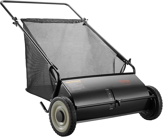 VEVOR Barredora de Césped Manual, 26 Pulgadas, Recogedor de Hojas y Césped con Bolsa de Gran Capacidad de 7 ft³ y 4 Cepillos Giratorios