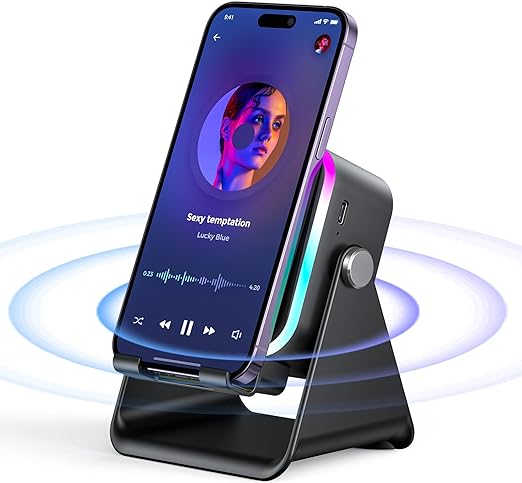 Induction Speaker with Phone Stand, 5-in-1 Wireless Bluetooth Speaker with Colorful Light, Rechargeable