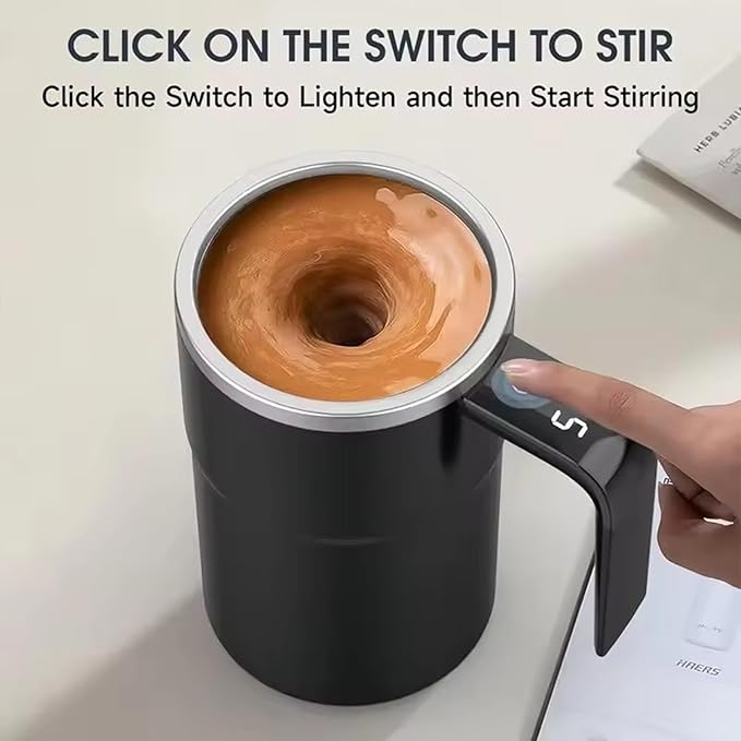 Self Stirring Coffee Mug with LED Temperature Display, Rechargeable Automatic Mixing Mug, 304 Stainless Steel Smart Coffee Cup with Lid, USB Charging, for Coffee Milk Protein Shakes