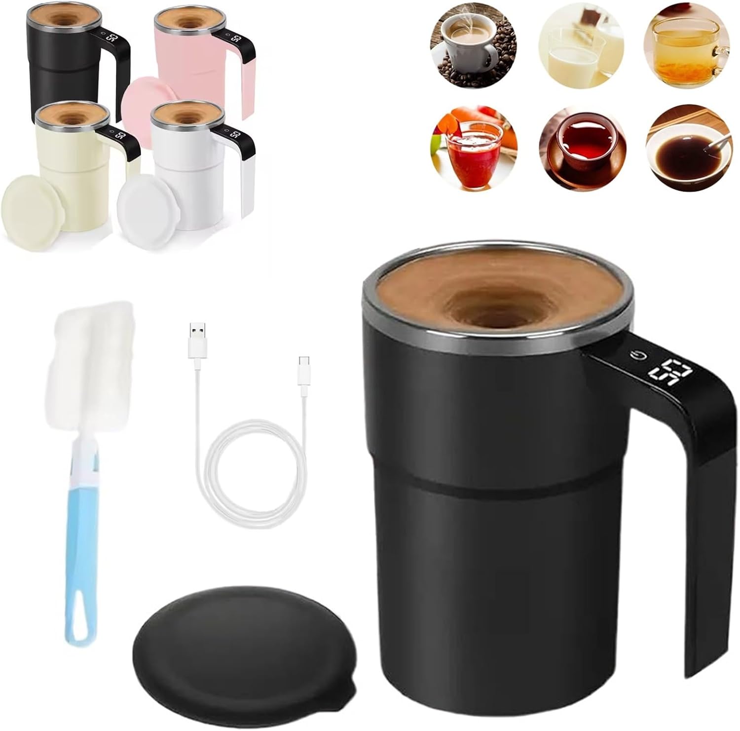 Inteligente Para Cafe, Intelligent Coffee Cup with Lid, Automatic Magnetic Stirring Coffee Mug, Rechargeable Self Mixing Mug with LED Display Temperature for Milk Tea, Office Household