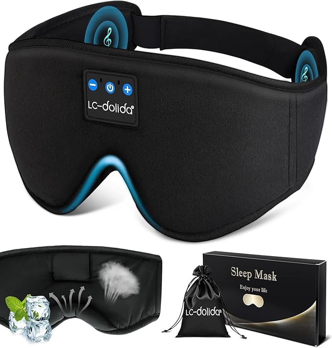 LC-dolida Bluetooth Sleep Mask with Headphones, Comfortable Wireless Sleep Headphones for Sleeping