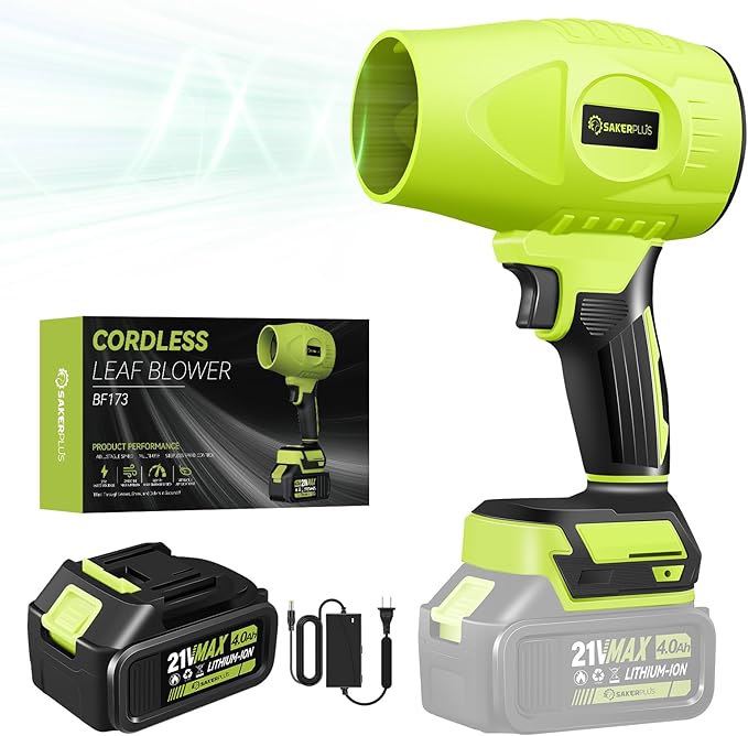 Soplador de hojas inalámbrico, soplador portátil de alta velocidad de 180.000 RPM, soplador de aire eléctrico de 260 CFM con batería de 4 Ah, ligero y manejable con una sola mano