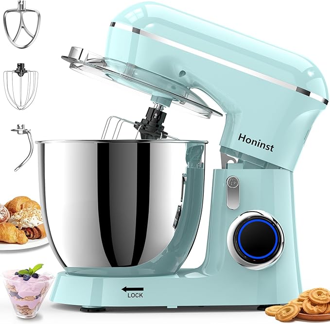Batidora Amasadora 6.5QT, Batidora de Pedestal Eléctrica con Cabezal Inclinable, 10 Velocidades, Mezcladora de Cocina 3 en 1 con Bol, Gancho para Masa, Batidor y Varillas