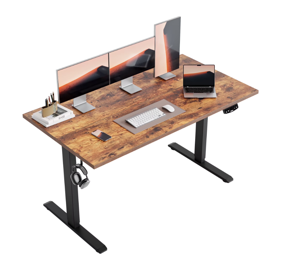 Marsail Electric Standing Desk with Ergonomic Keyboard Tray, Adjustable Desk with 27.5” to 46.7” Height Range, 4 Memory Presets, Smooth and Quiet Lifting, 48 x 24 inch Adjustable Height,TZESD14 Brown