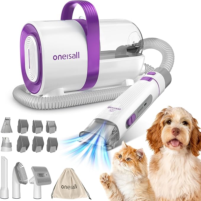 oneisall LM3 Aspiradora para Peluquería Canina, Kit de Aseo para Mascotas 8 en 1 con Succión Potente de 11000Pa, Aspiradora para Pelo de Perros y Gatos